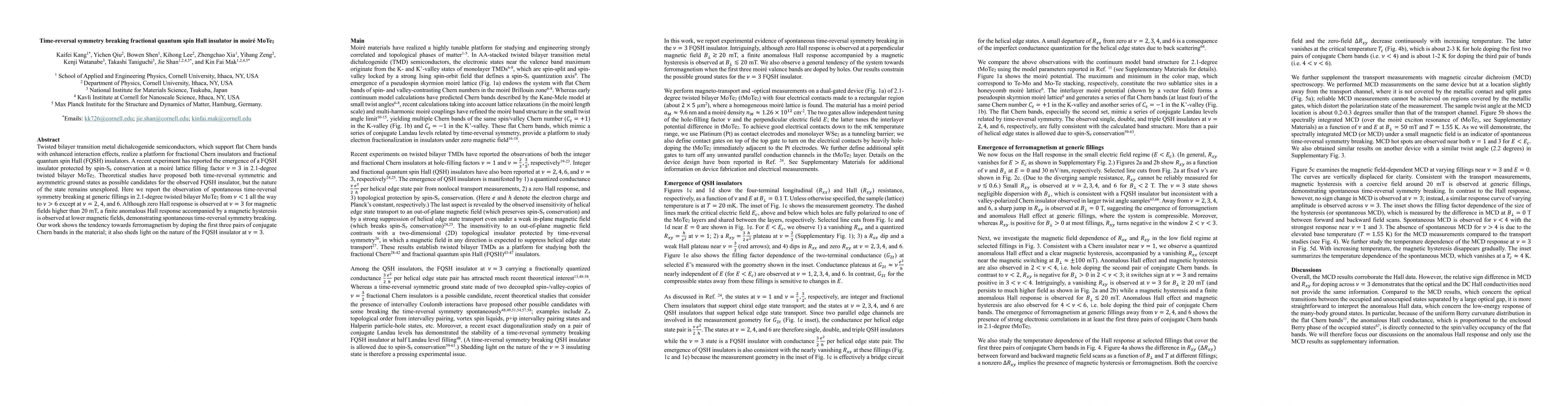Thumbnail for Time-reversal symmetry breaking fractional quantum spin Hall insulator
  in moiré MoTe2