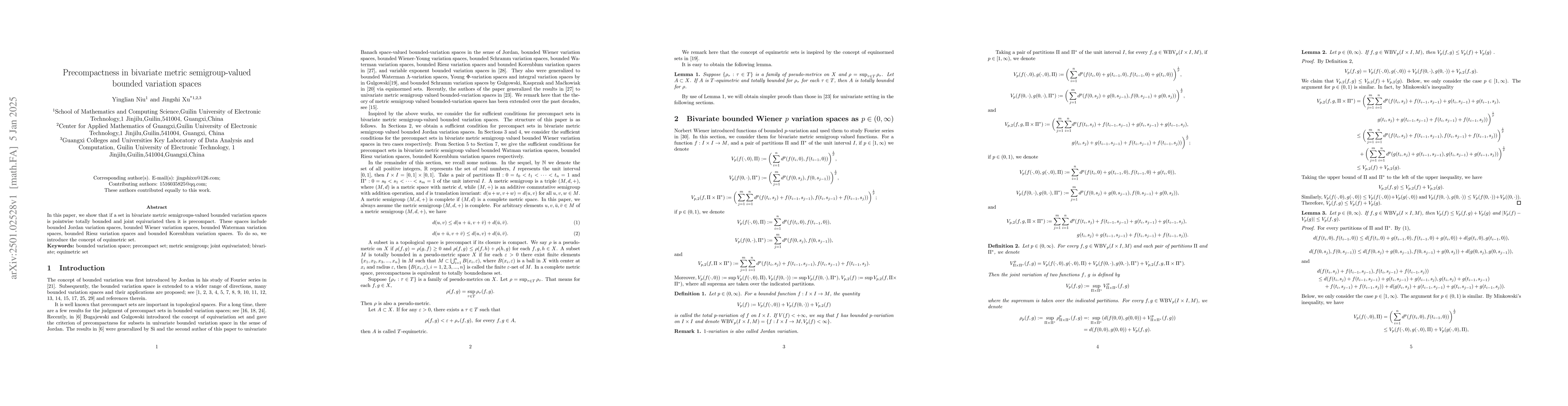 Thumbnail for Precompactness in bivariate metric semigroup-valued bounded variation
  spaces