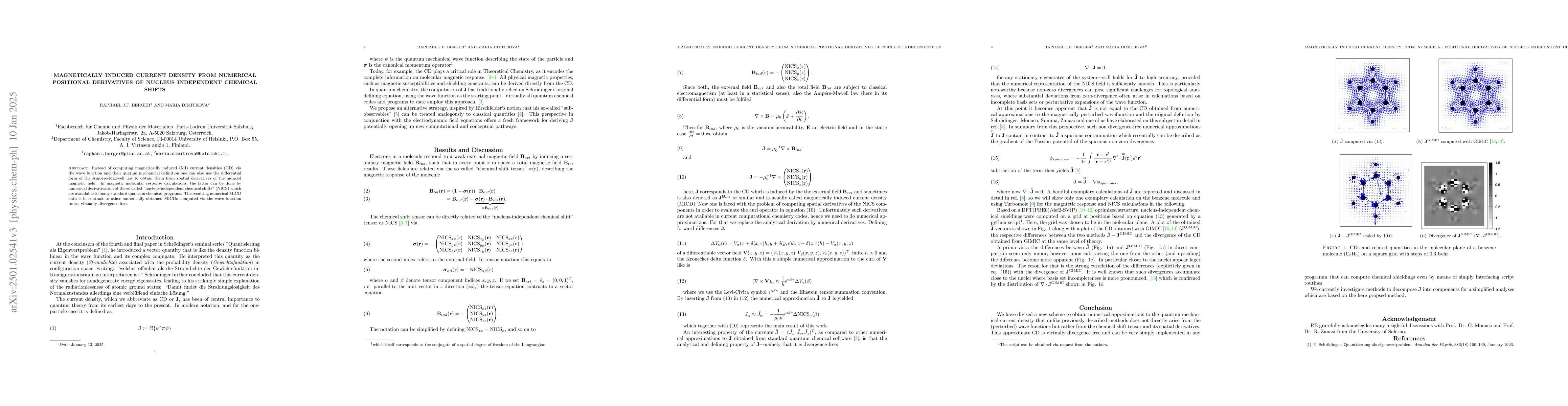 Thumbnail for Magnteically Induced Current Density from Numerical Positional
  Derivatives of Nucleus Independent Chemical Shifts