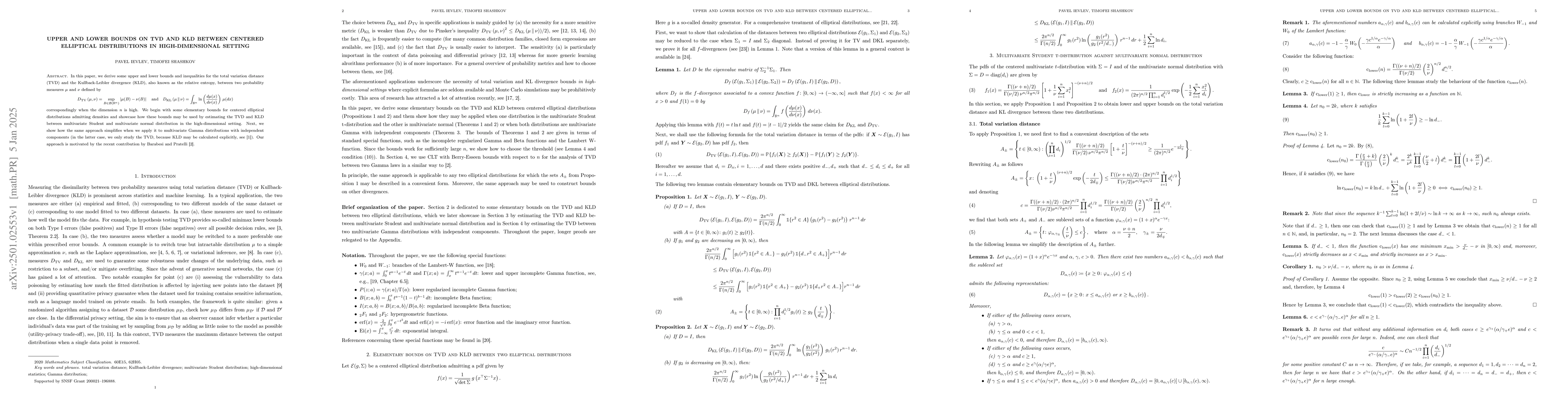 Thumbnail for Upper and lower bounds on TVD and KLD between centered elliptical
  distributions in high-dimensional setting
