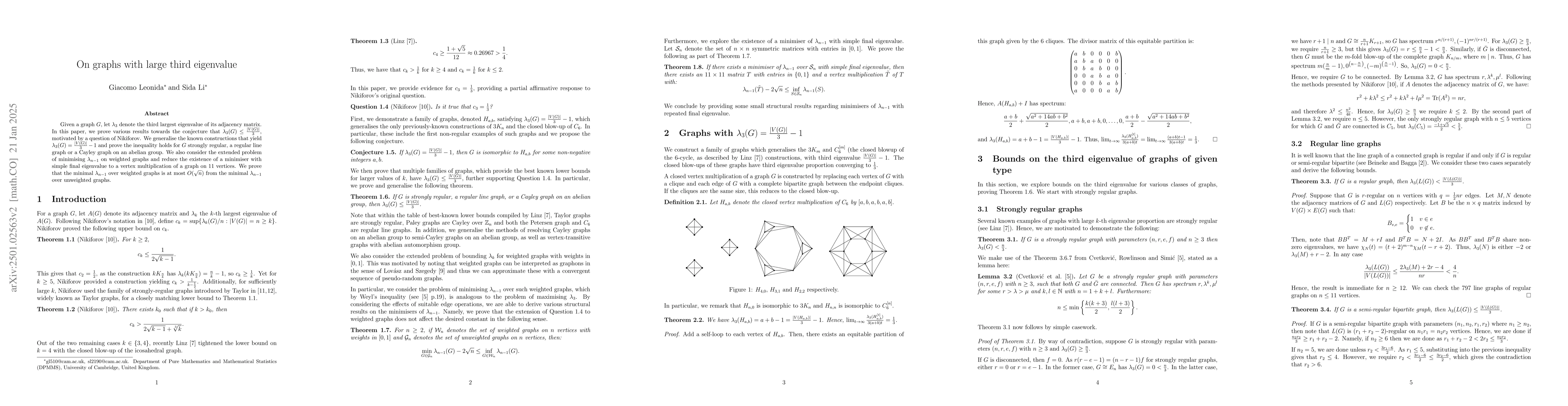 Thumbnail for On graphs with large third eigenvalue