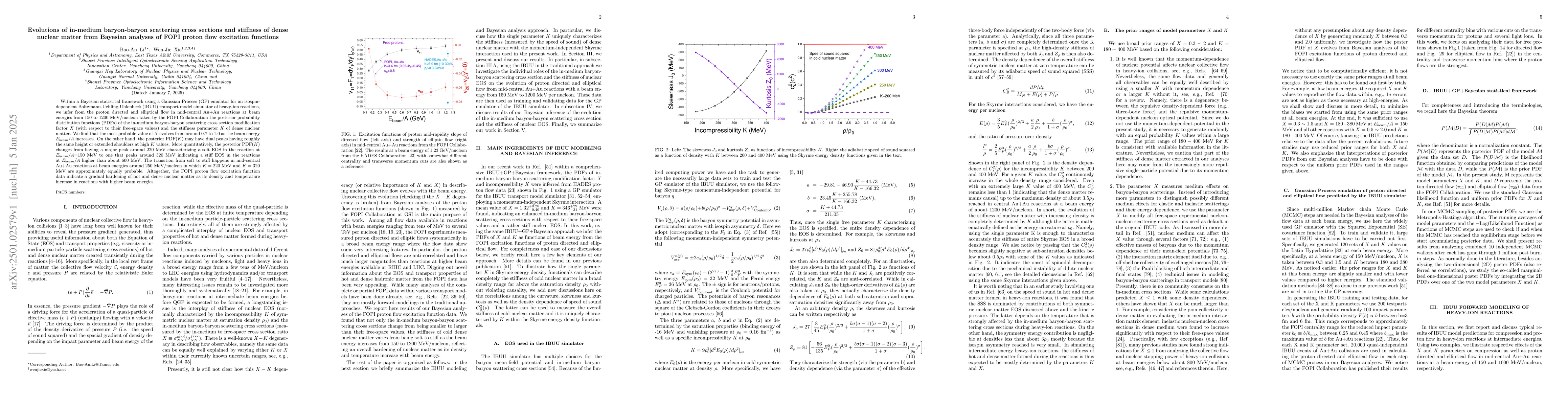Thumbnail for Evolutions of in-medium baryon-baryon scattering cross sections and
  stiffness of dense nuclear matter from Bayesian analyses of FOPI proton flow
  excitation functions