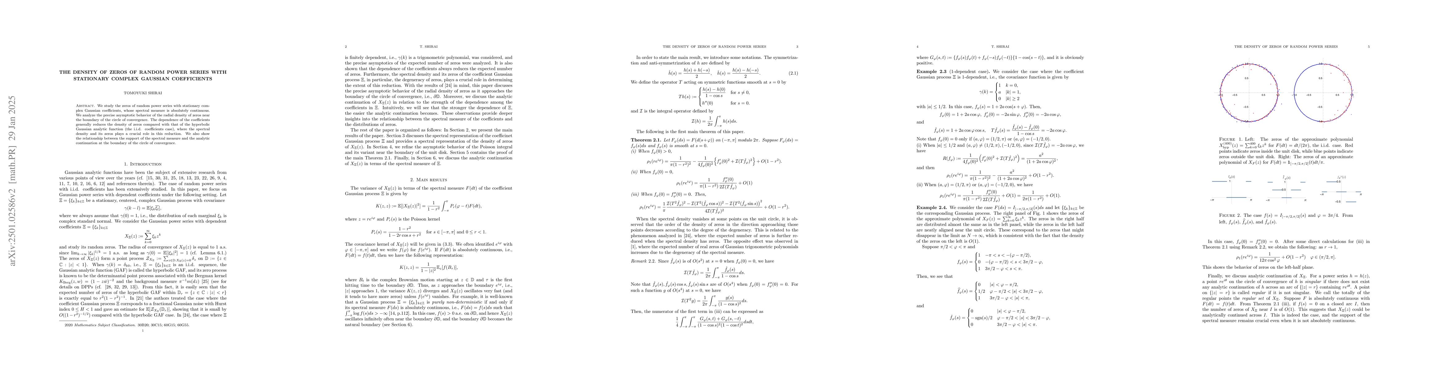 Thumbnail for The density of zeros of random power series with stationary complex
  Gaussian coefficients