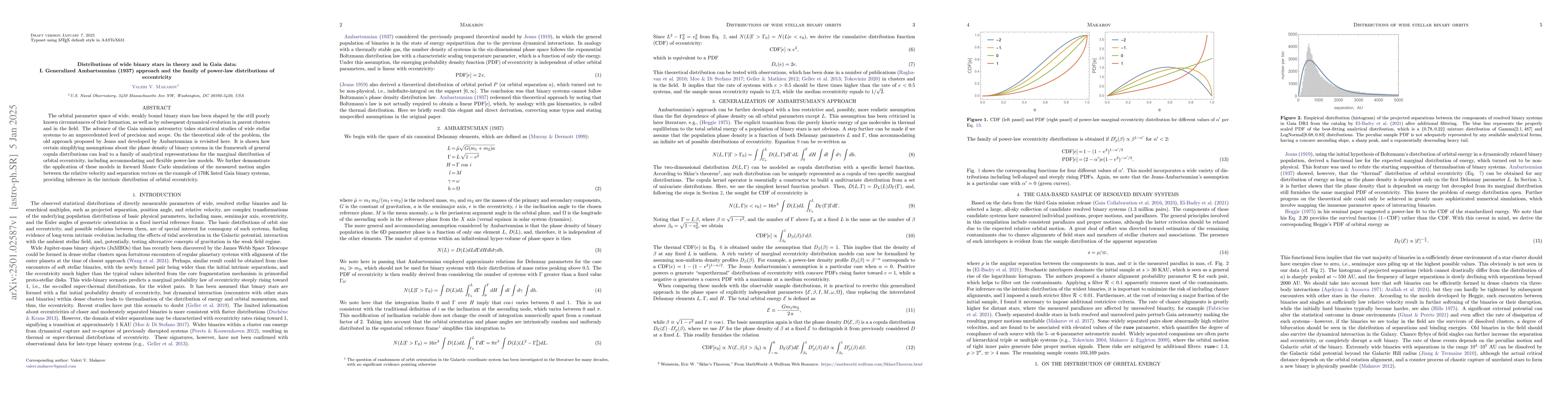 Thumbnail for Distributions of wide binary stars in theory and in Gaia data: I.
  Generalized Ambartsumian (1937) approach and the family of power-law
  distributions of eccentricity