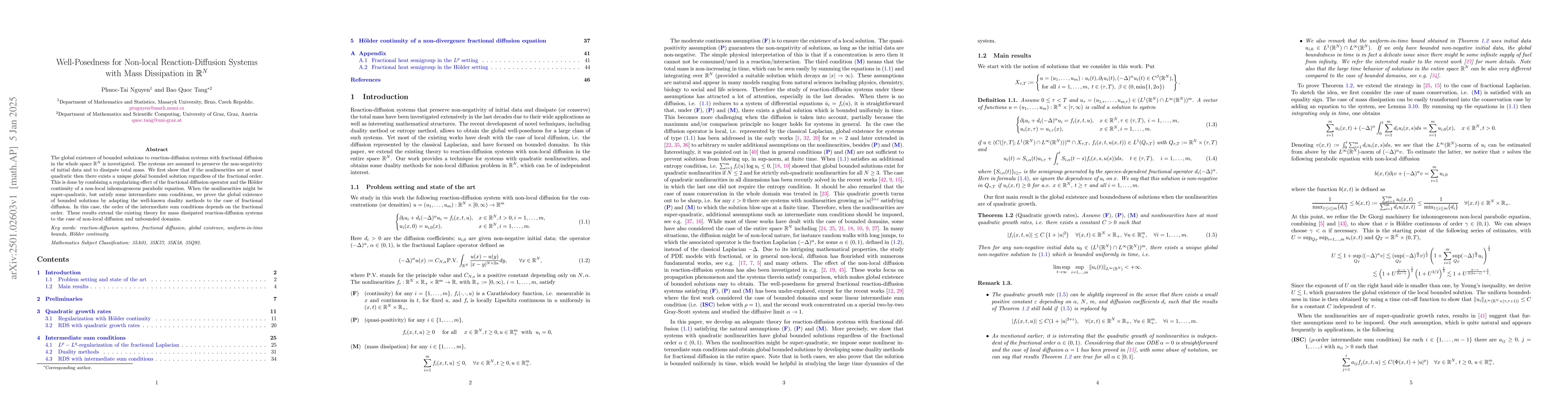 Thumbnail for Well-Posedness for Non-local Reaction-Diffusion Systems with Mass
  Dissipation in $\mathbb R^N$