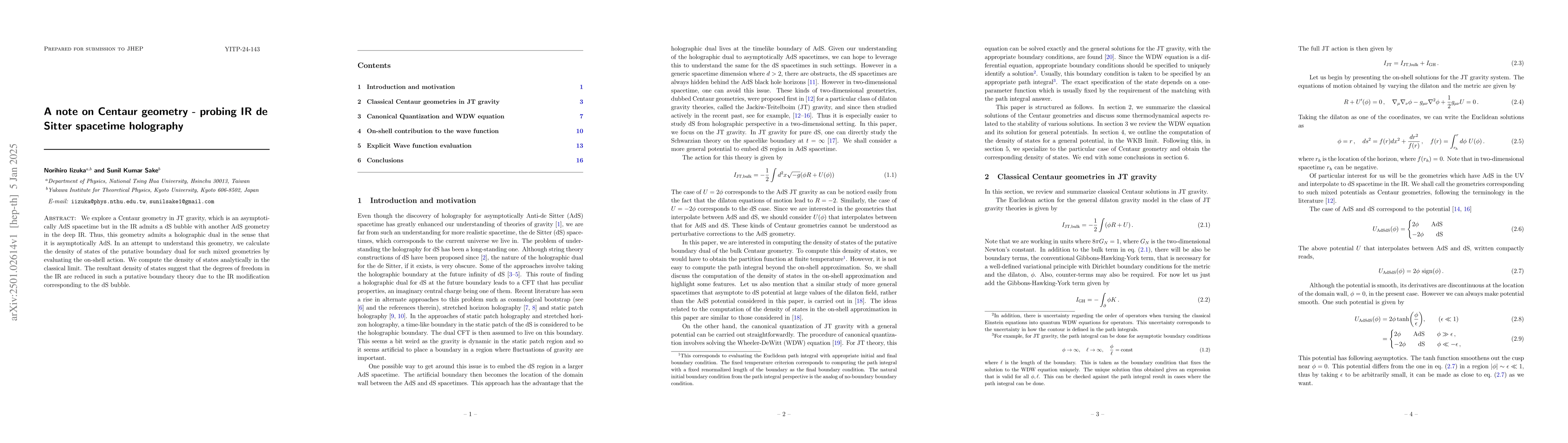 Thumbnail for A note on Centaur geometry -- probing IR de Sitter spacetime holography