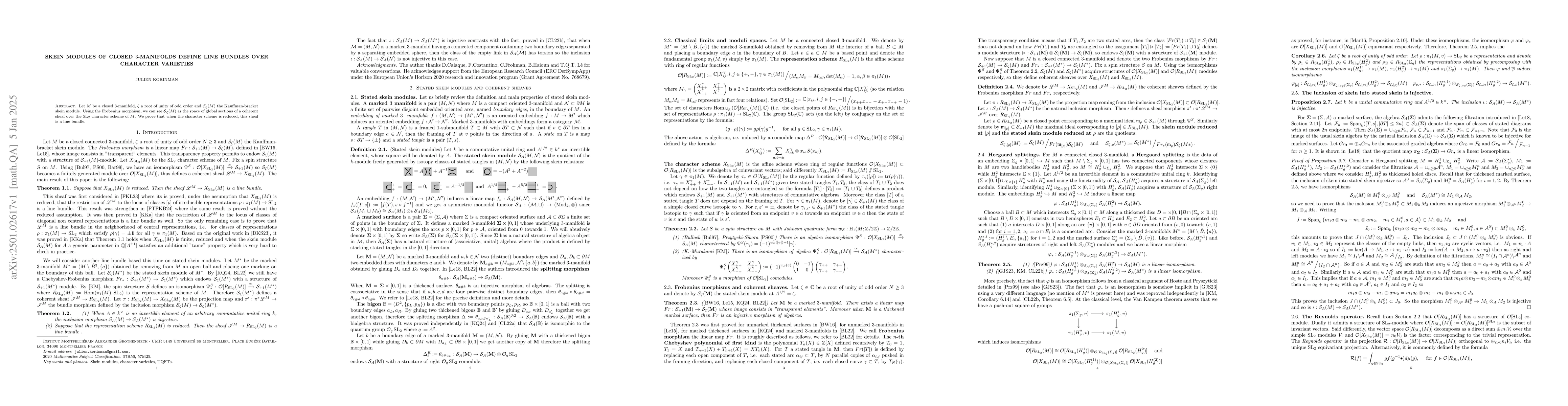 Thumbnail for Skein modules of closed 3 manifolds define line bundles over character
  varieties