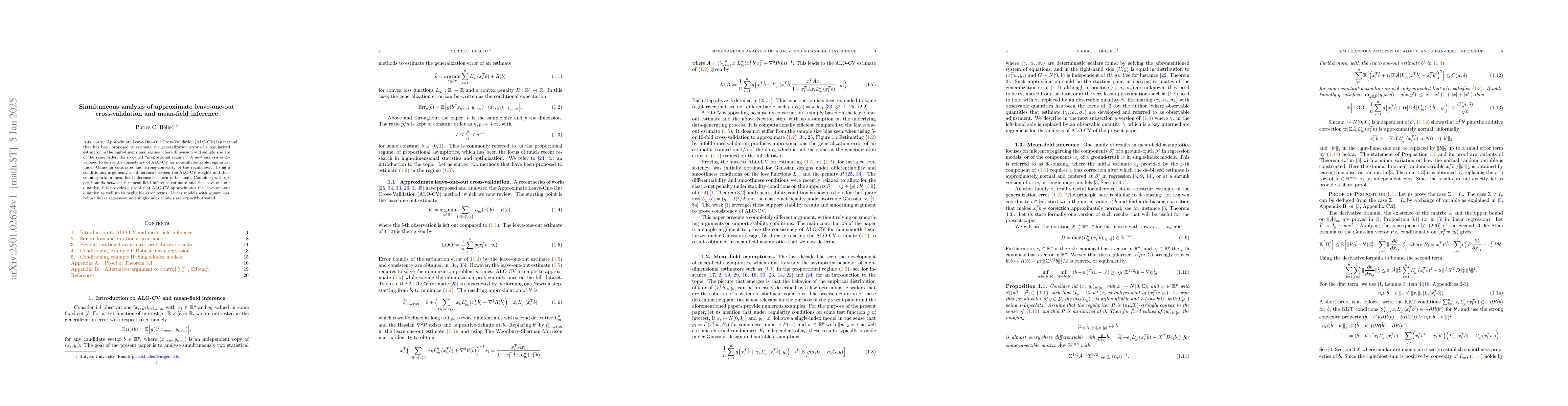 Thumbnail for Simultaneous analysis of approximate leave-one-out cross-validation and
  mean-field inference