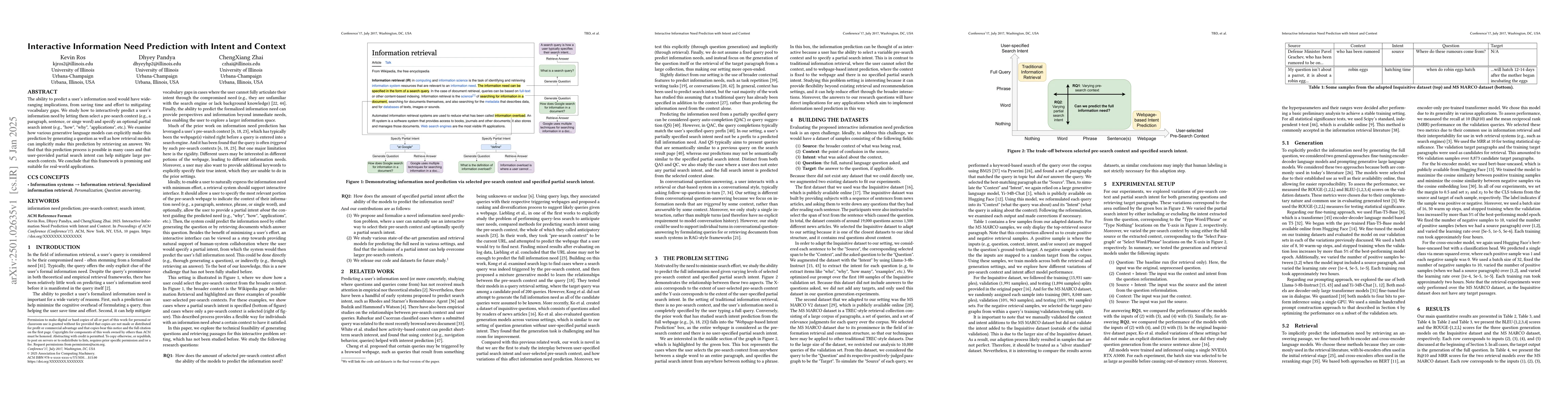 Thumbnail for Interactive Information Need Prediction with Intent and Context