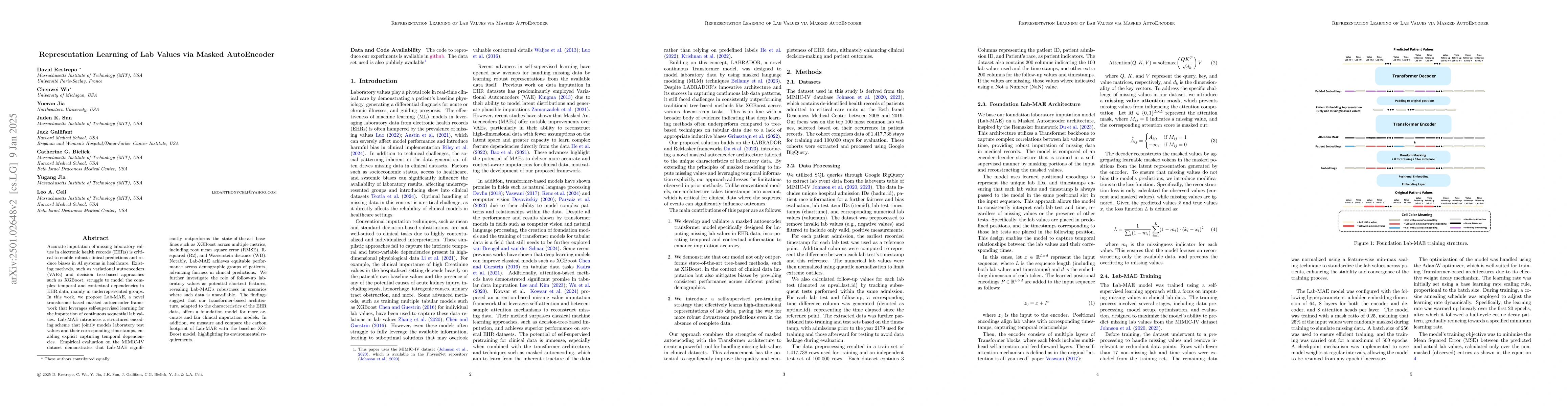 Thumbnail for Representation Learning of Lab Values via Masked AutoEncoder