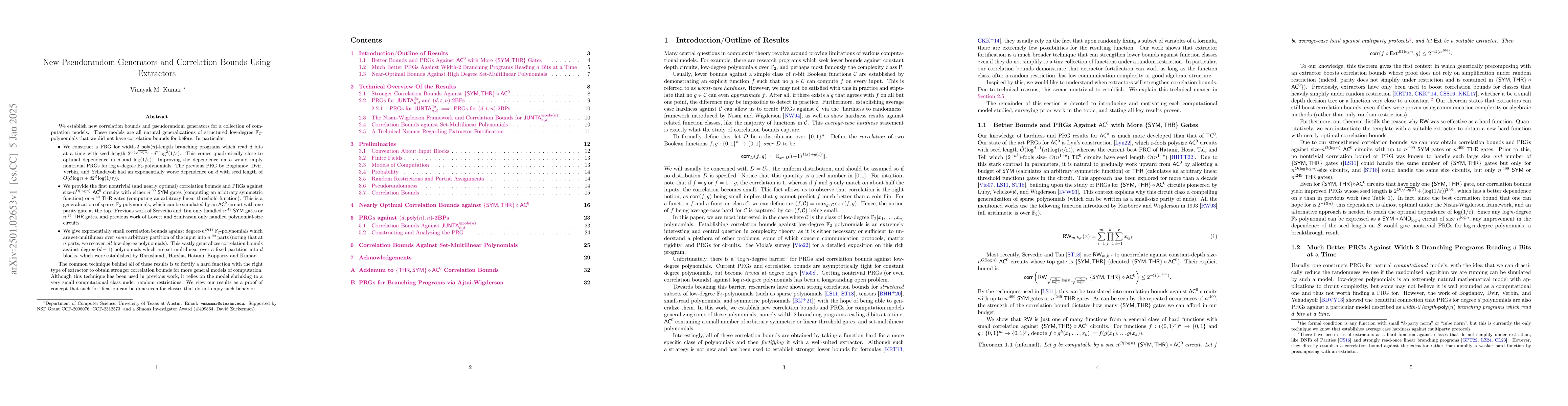 Thumbnail for New Pseudorandom Generators and Correlation Bounds Using Extractors
