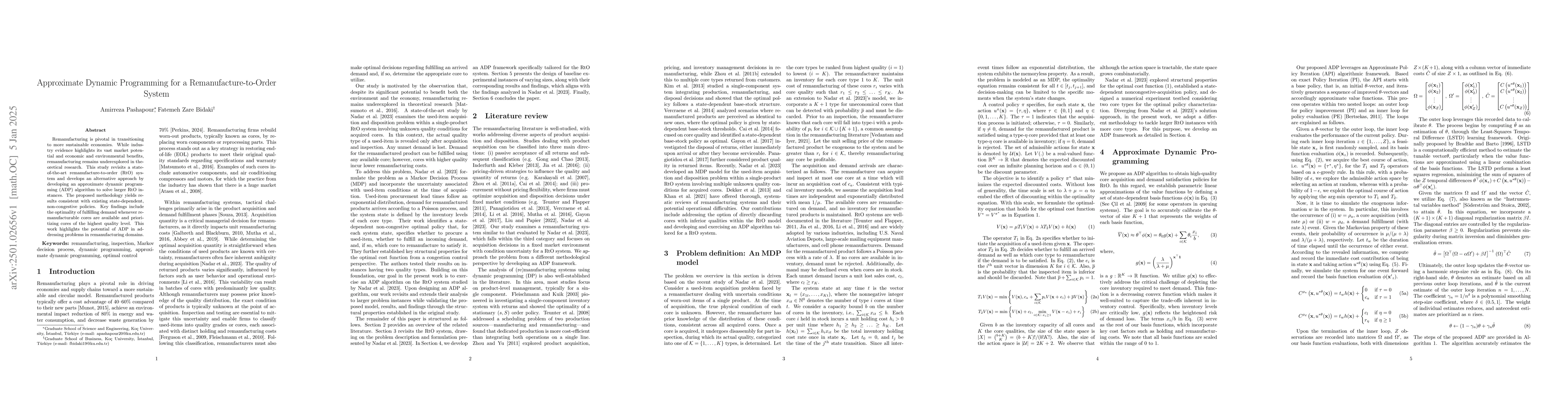 Thumbnail for Approximate Dynamic Programming for a Remanufacture-to-Order System