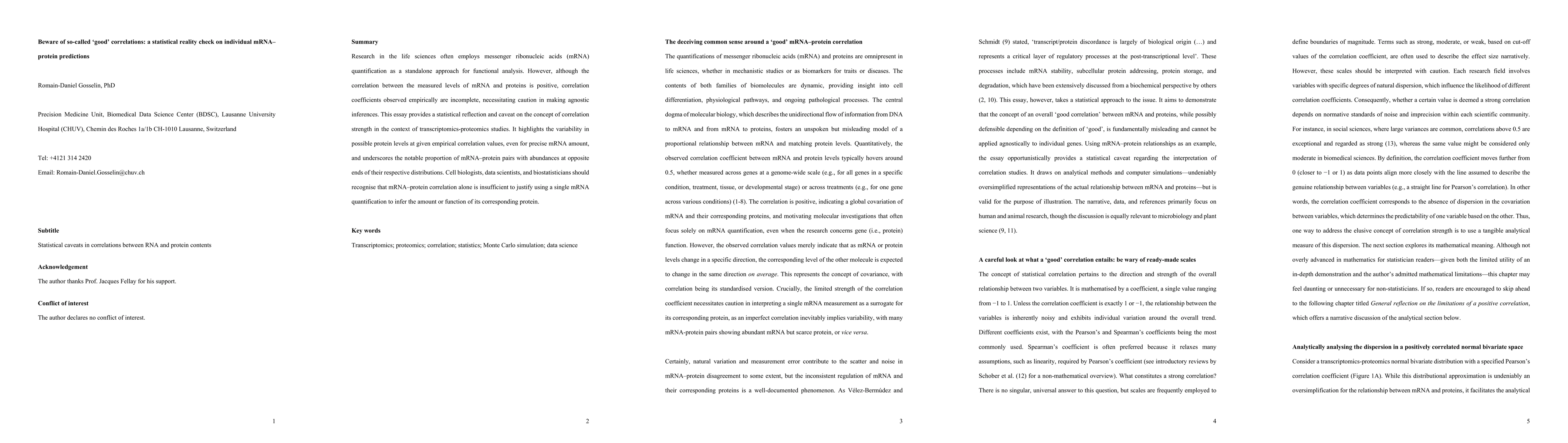 Thumbnail for Beware of so-called 'good' correlations: a statistical reality check on
  individual mRNA-protein predictions
