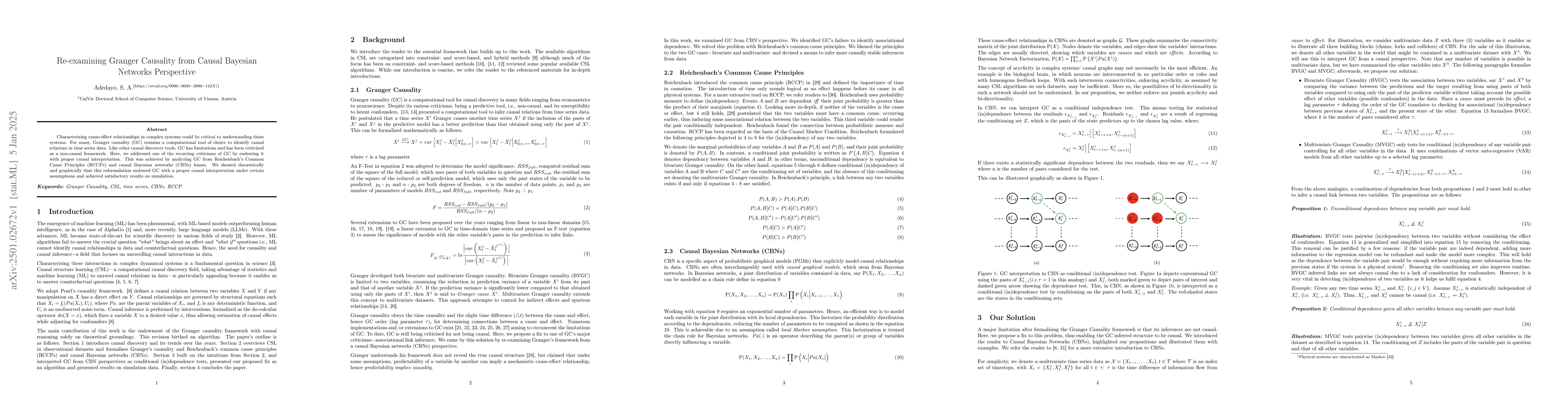 Thumbnail for Re-examining Granger Causality from Causal Bayesian Networks Perspective