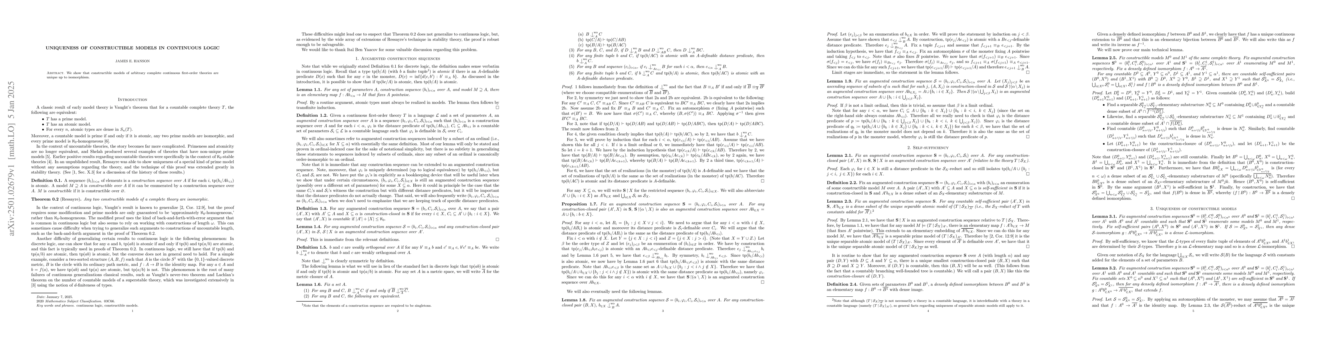 Thumbnail for Uniqueness of constructible models in continuous logic