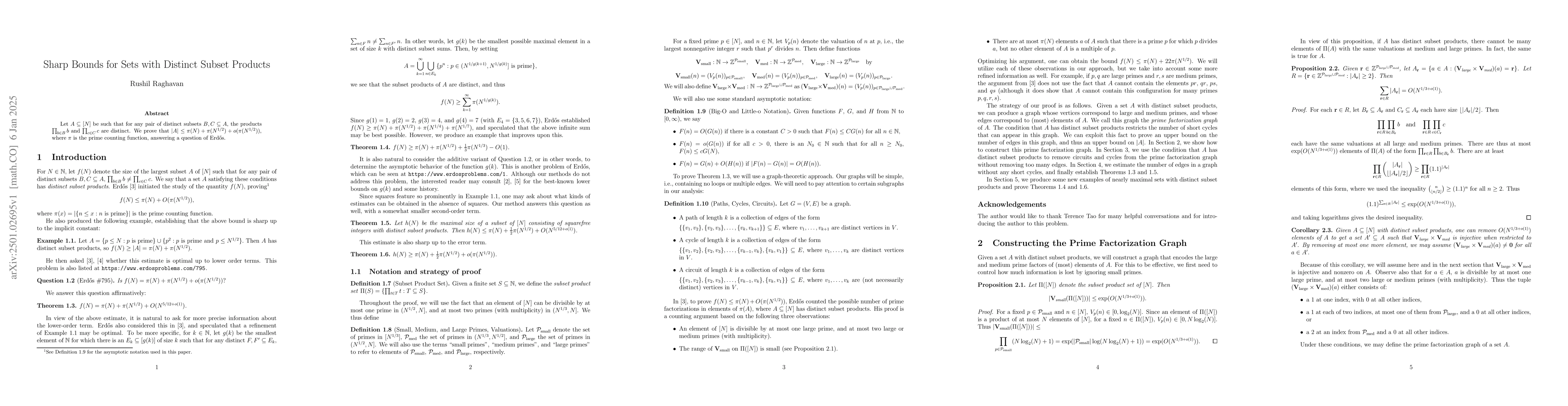 Thumbnail for Sharp Bounds for Sets with Distinct Subset Products