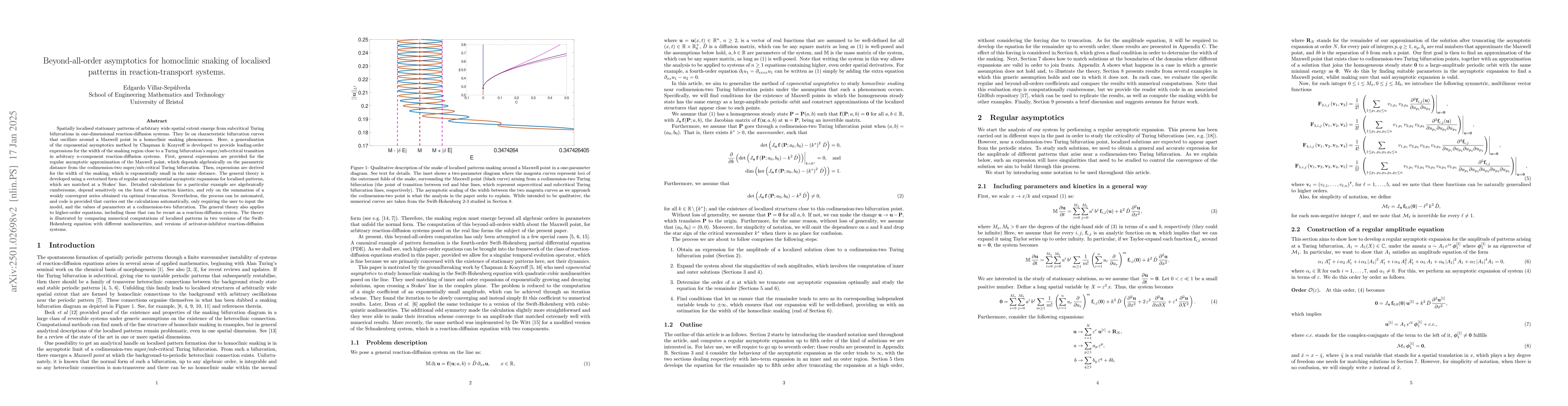 Thumbnail for Beyond-all-order asymptotics for homoclinic snaking of localised
  patterns in reaction-diffusion systems