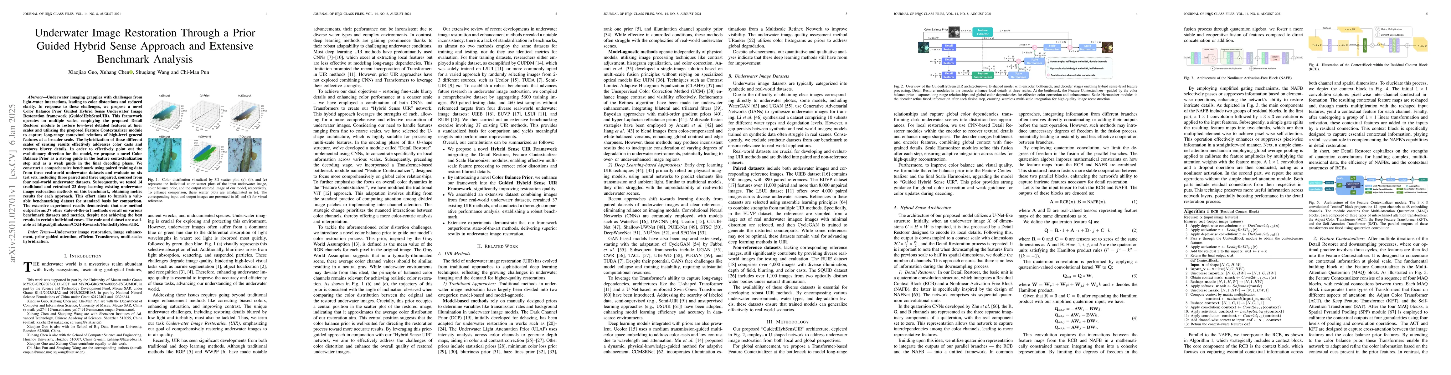 Thumbnail for Underwater Image Restoration Through a Prior Guided Hybrid Sense
  Approach and Extensive Benchmark Analysis
