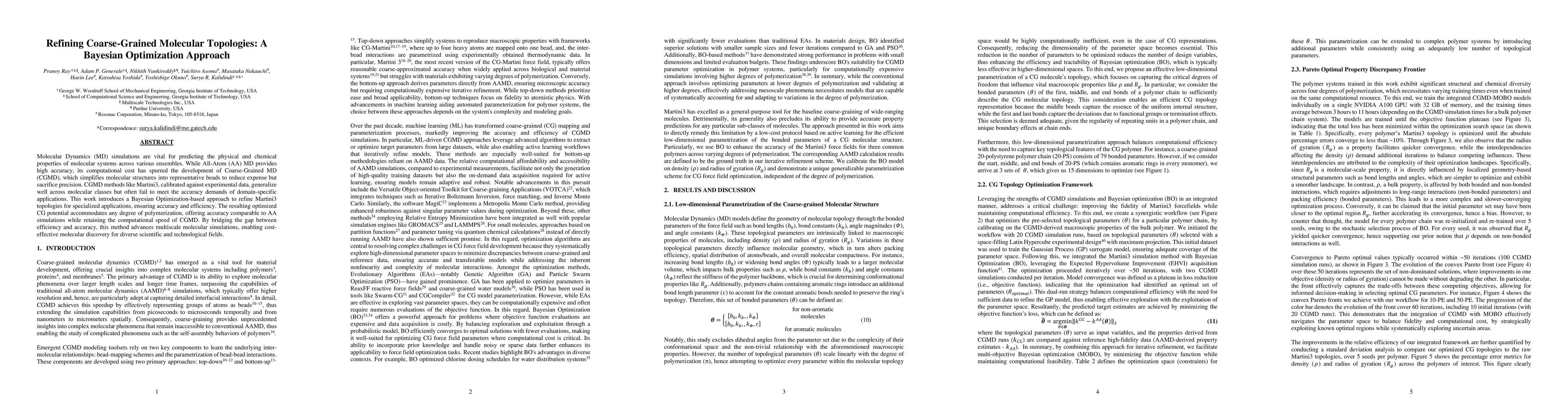 Thumbnail for Refining Coarse-Grained Molecular Topologies: A Bayesian Optimization
  Approach