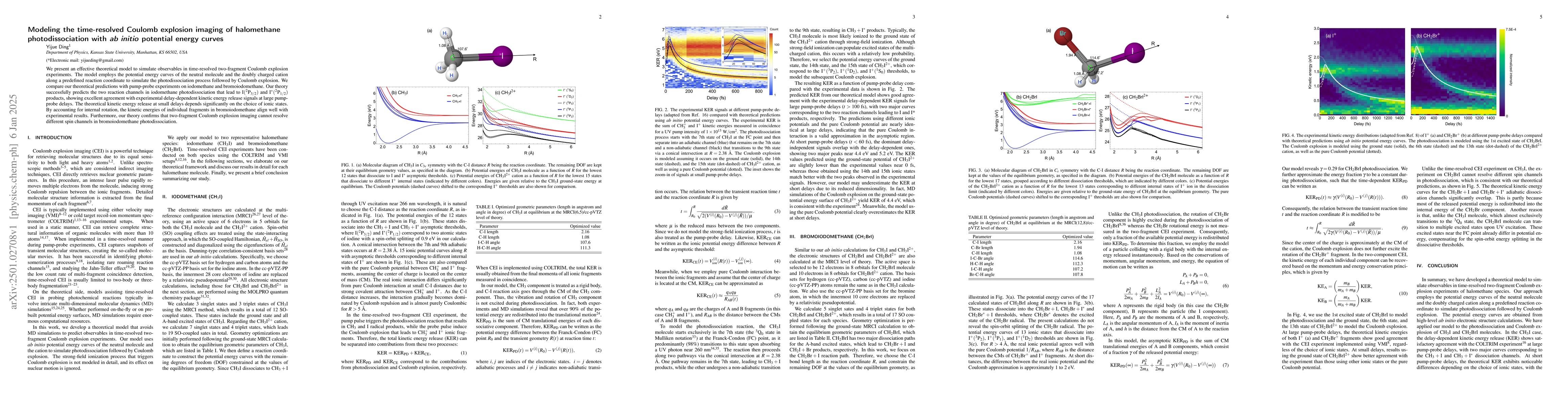 Thumbnail for Modeling the time-resolved Coulomb explosion imaging of halomethane
  photodissociation with \textit{ab initio} potential energy curves