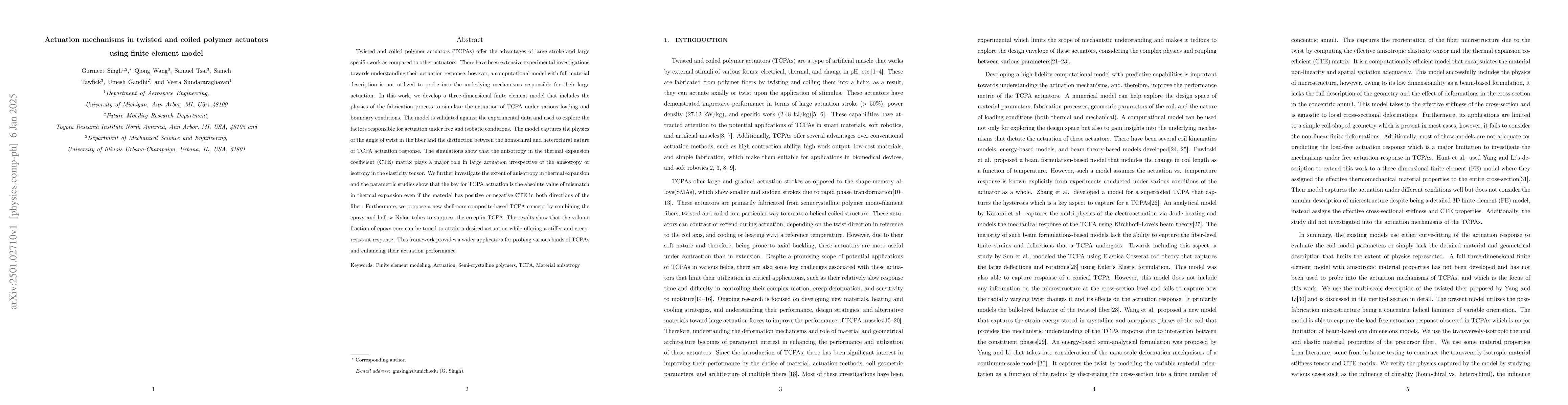 Thumbnail for Actuation mechanisms in twisted and coiled polymer actuators using
  finite element model