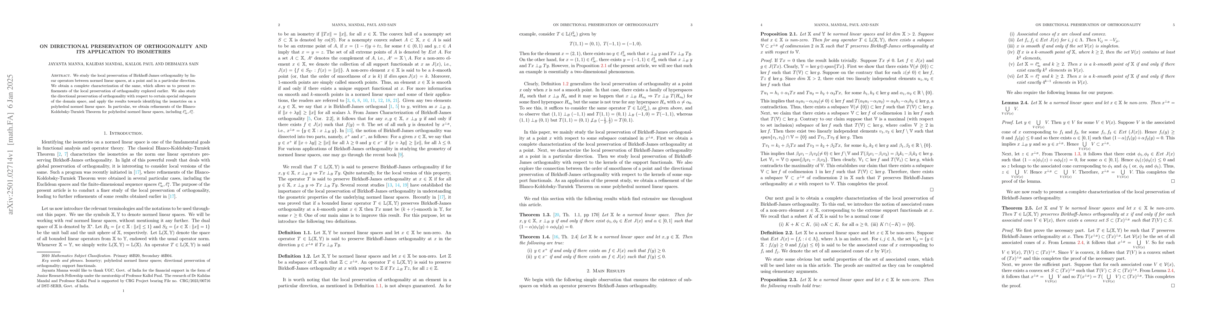 Thumbnail for On directional preservation of orthogonality and its application to
  isometries