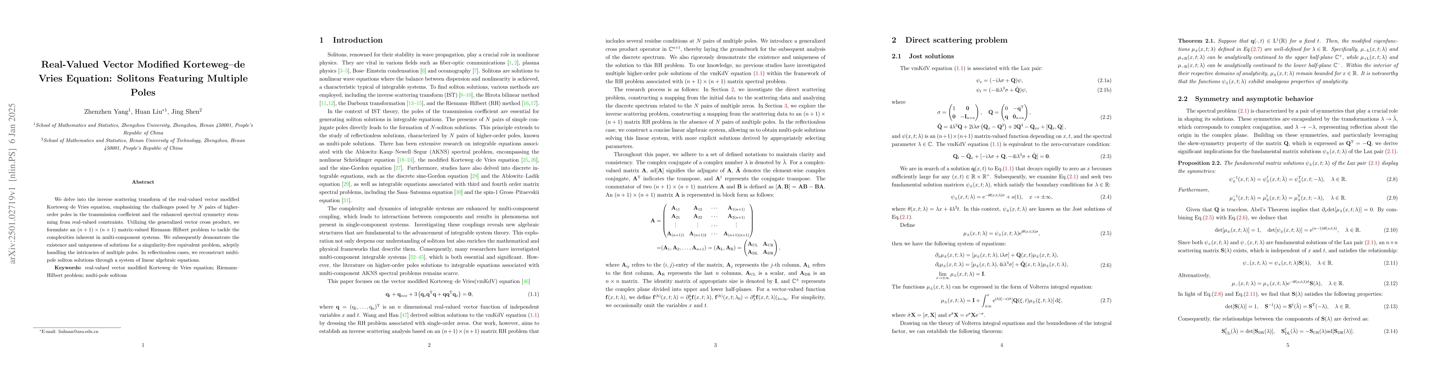 Thumbnail for Real-Valued Vector Modified Korteweg--de Vries Equation: Solitons
  Featuring Multiple Poles