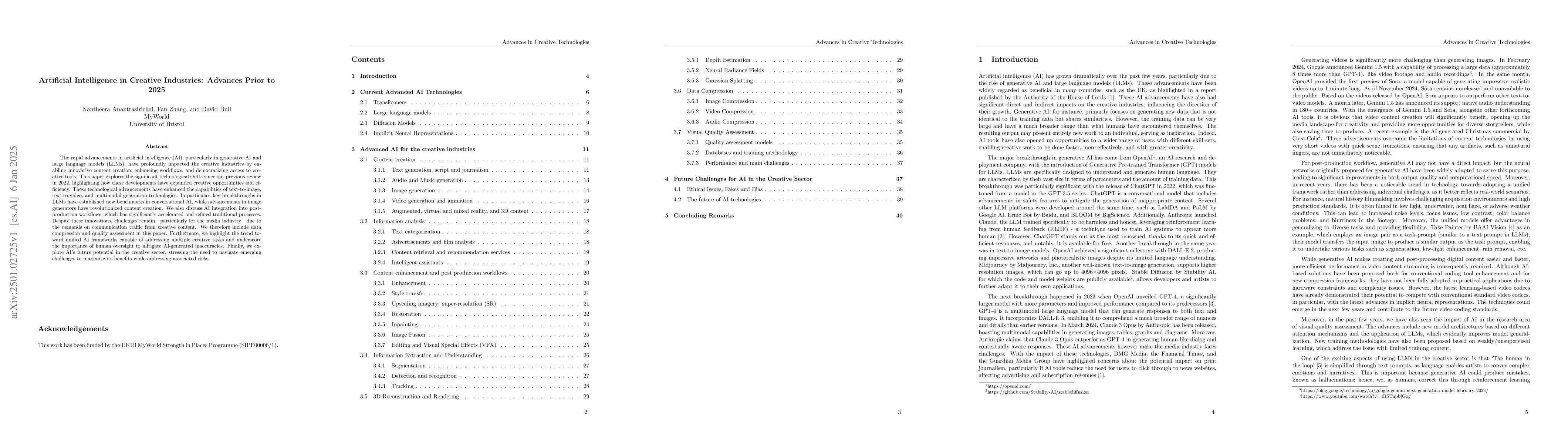 Thumbnail for Artificial Intelligence in Creative Industries: Advances Prior to 2025