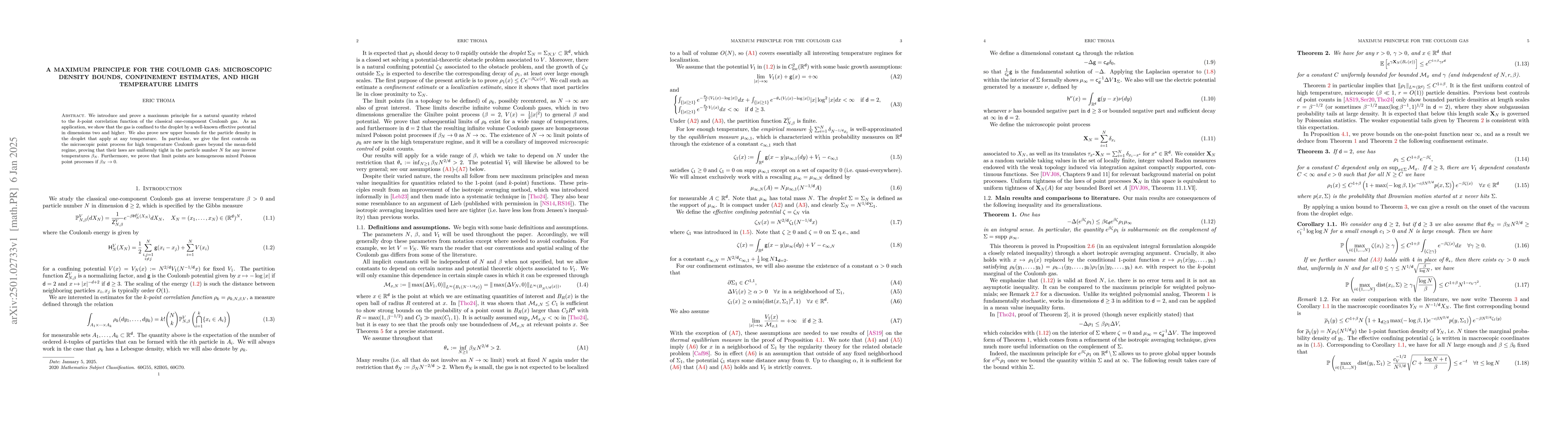 Thumbnail for A maximum principle for the Coulomb gas: microscopic density bounds,
  confinement estimates, and high temperature limits