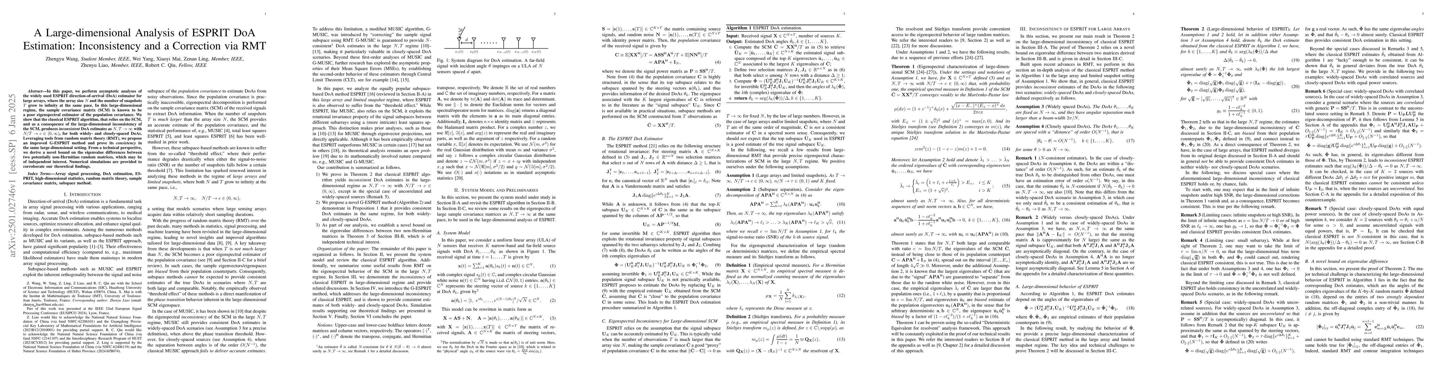 Thumbnail for A Large-dimensional Analysis of ESPRIT DoA Estimation: Inconsistency and
  a Correction via RMT