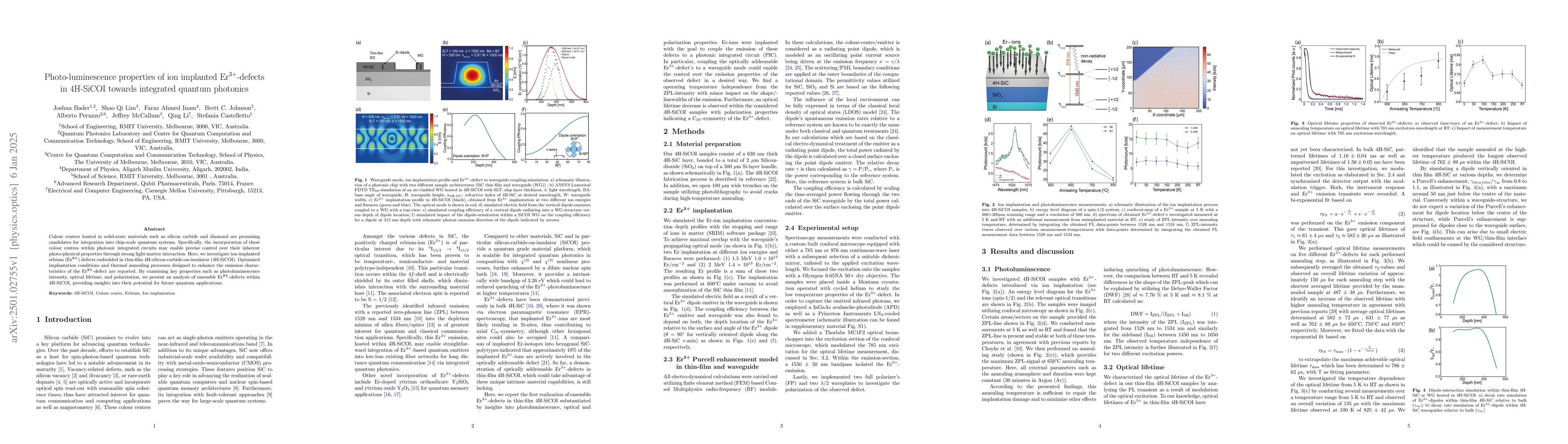 Thumbnail for Photo-luminescence properties of ion implanted Er3+-defects in 4H-SiCOI
  towards integrated quantum photonics