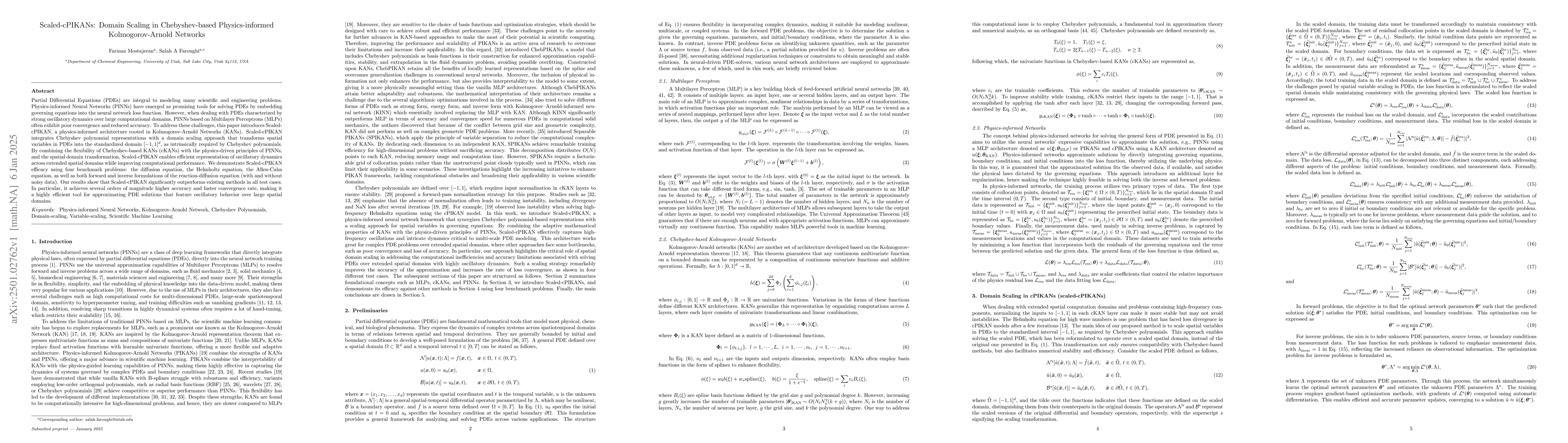Thumbnail for Scaled-cPIKANs: Domain Scaling in Chebyshev-based Physics-informed
  Kolmogorov-Arnold Networks