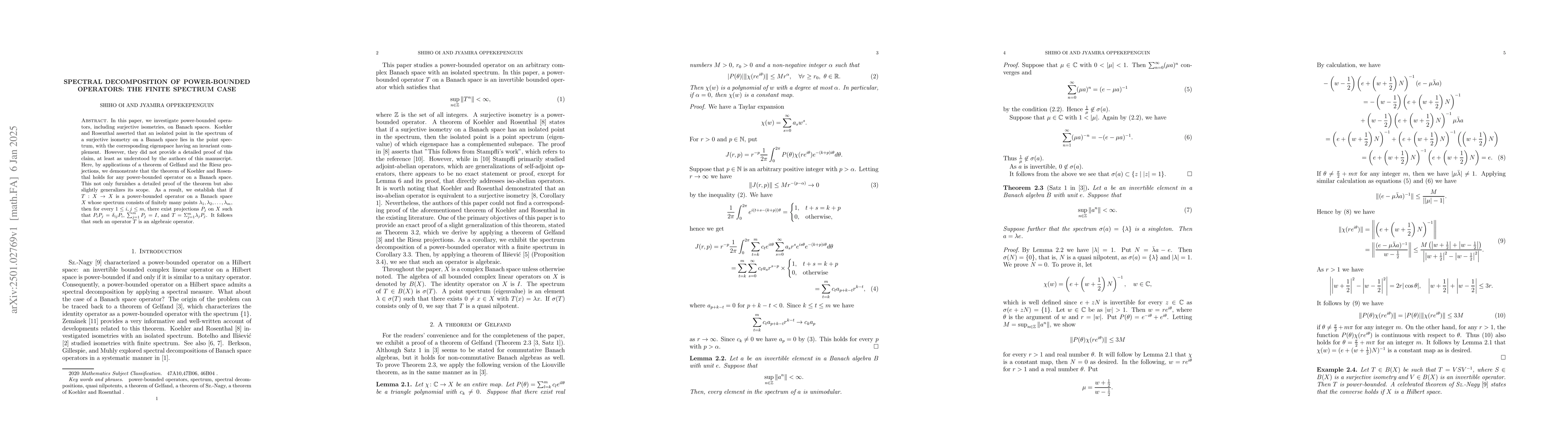 Thumbnail for Spectral decomposition of power-bounded operators: The finite spectrum
  case