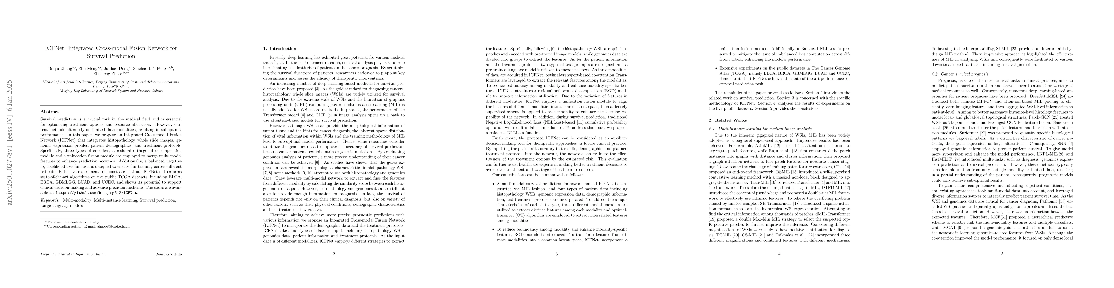 Thumbnail for ICFNet: Integrated Cross-modal Fusion Network for Survival Prediction