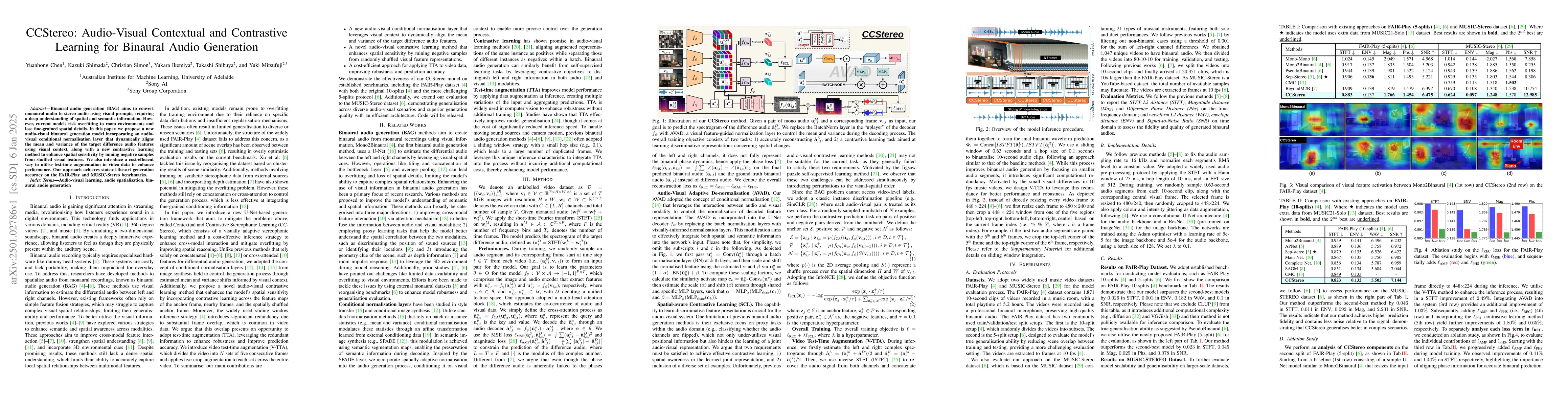 Thumbnail for CCStereo: Audio-Visual Contextual and Contrastive Learning for Binaural
  Audio Generation
