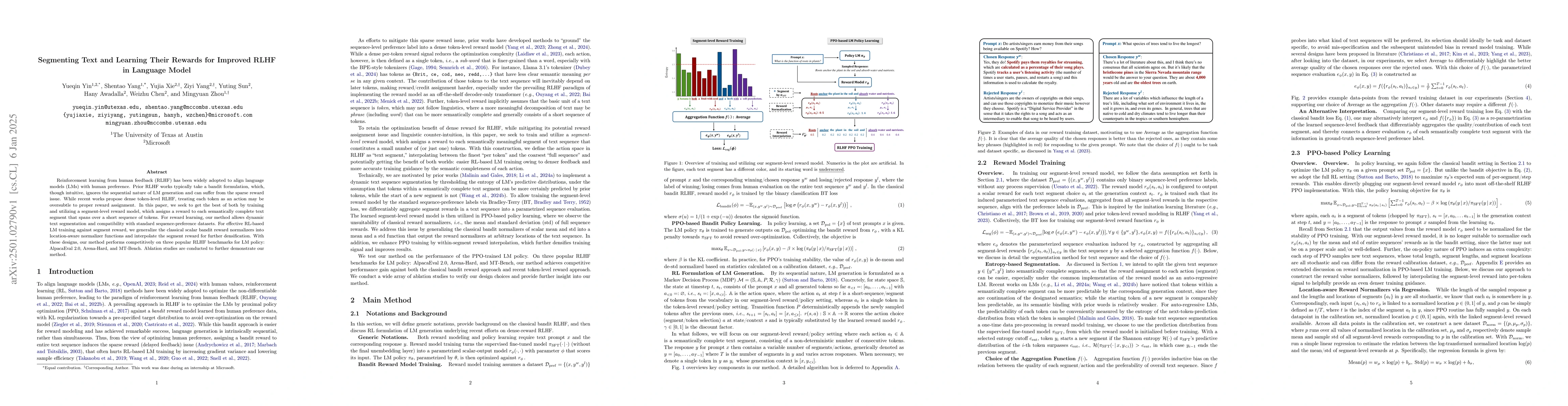 Thumbnail for Segmenting Text and Learning Their Rewards for Improved RLHF in Language
  Model