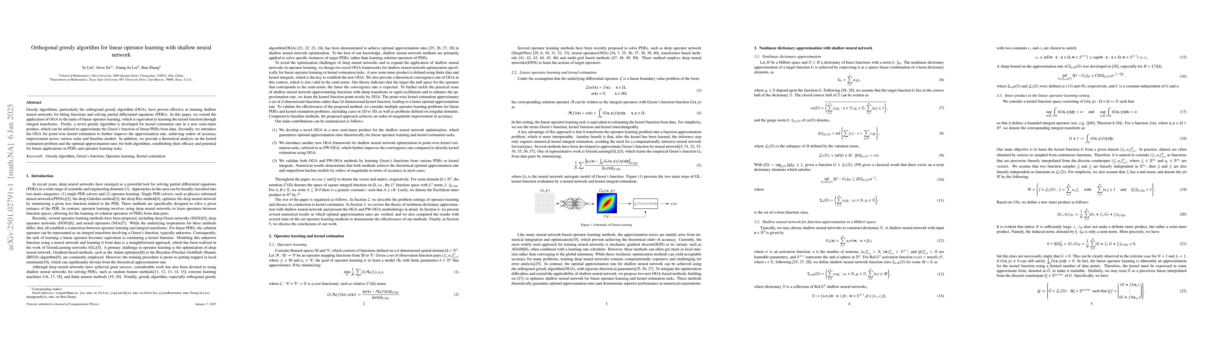 Thumbnail for Orthogonal greedy algorithm for linear operator learning with shallow
  neural network