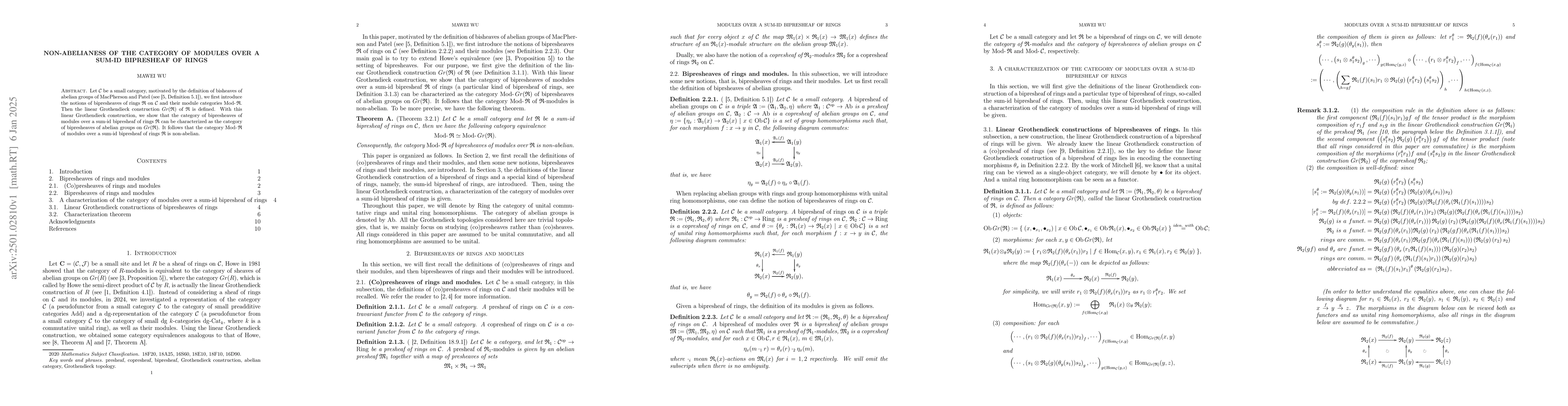 Thumbnail for Non-abelianess of the category of modules over a sum-id bipresheaf of
  rings