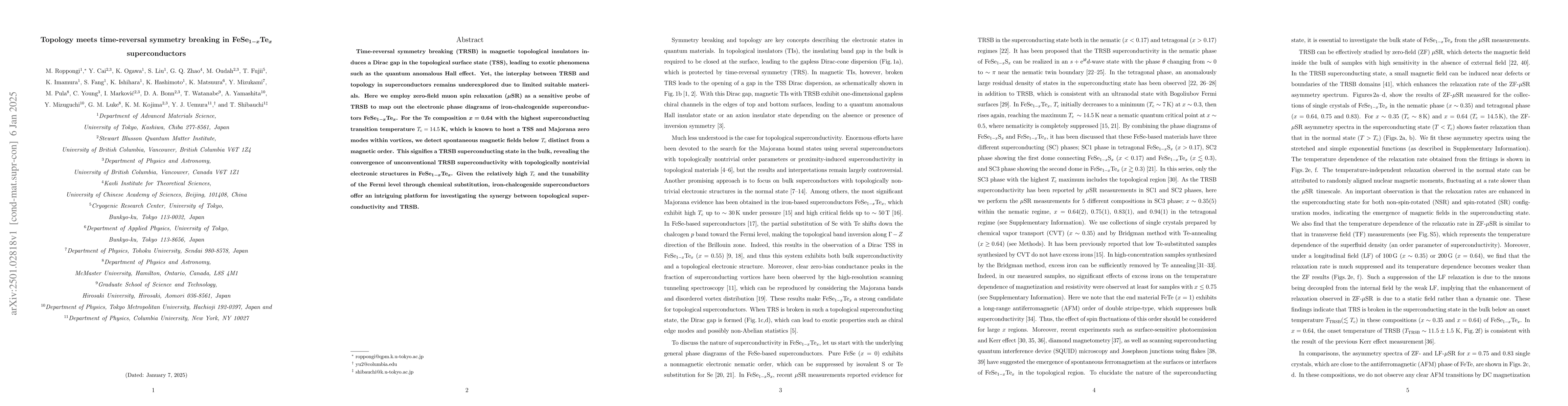 Thumbnail for Topology meets time-reversal symmetry breaking in FeSe$_{1-x}$Te$_{x}$
  superconductor