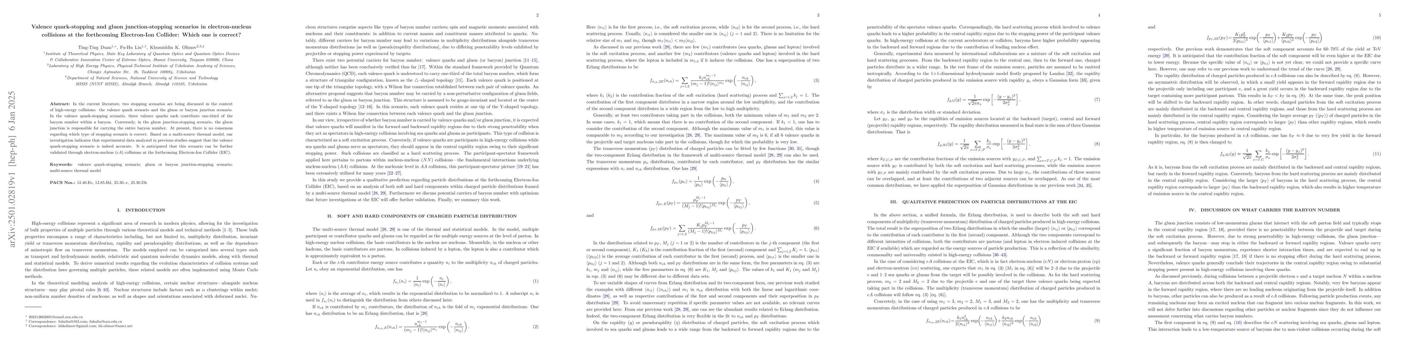 Thumbnail for Valence quark-stopping and gluon junction-stopping scenarios in
  electron-nucleus collisions at the forthcoming Electron-Ion Collider: Which
  one is correct?