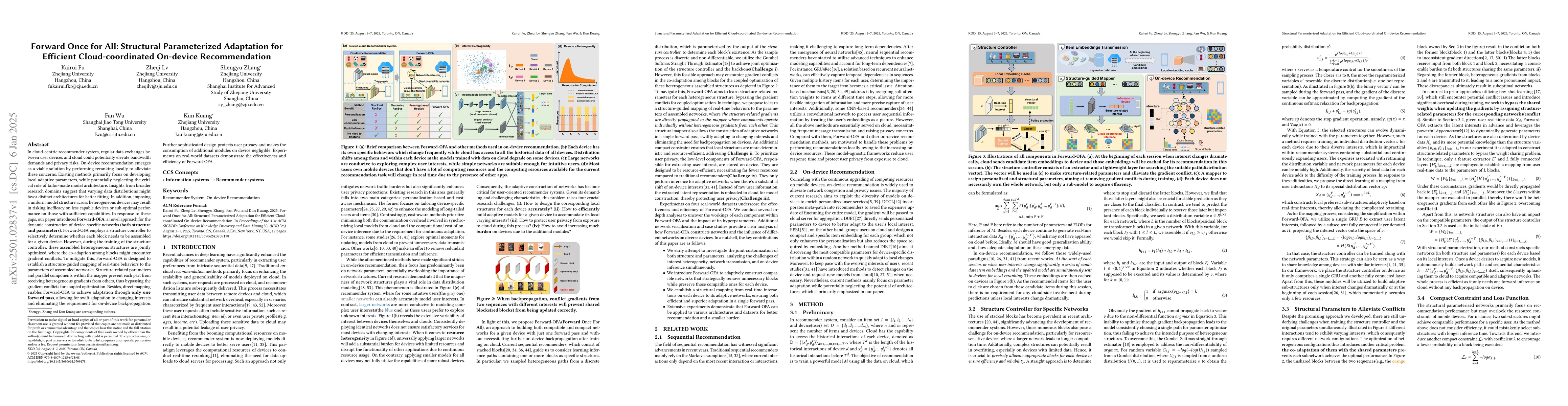 Thumbnail for Forward Once for All: Structural Parameterized Adaptation for Efficient
  Cloud-coordinated On-device Recommendation