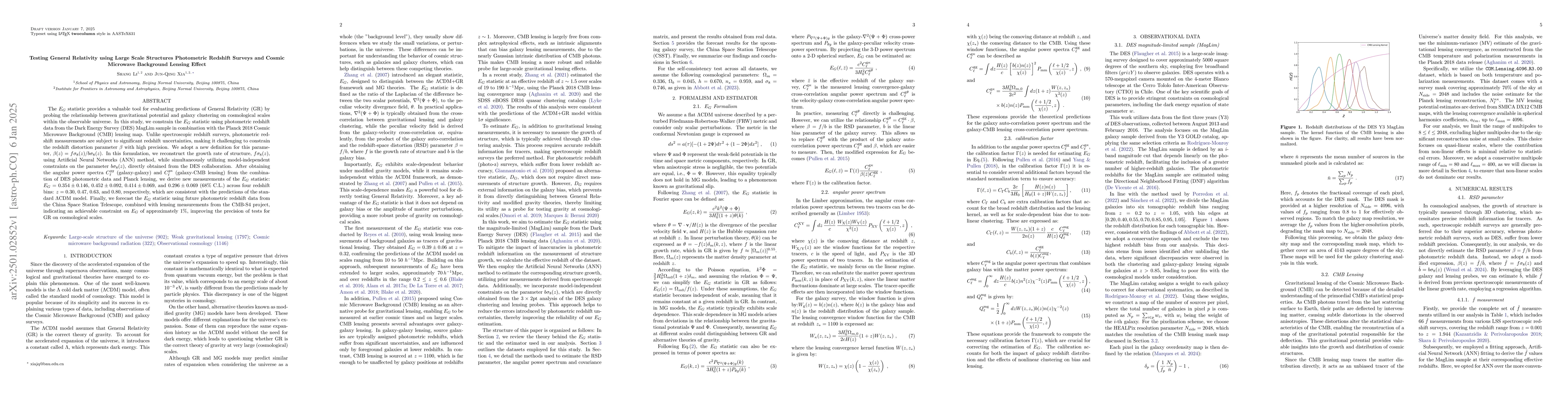 Thumbnail for Testing General Relativity using Large Scale Structures Photometric
  Redshift Surveys and Cosmic Microwave Background Lensing Effect