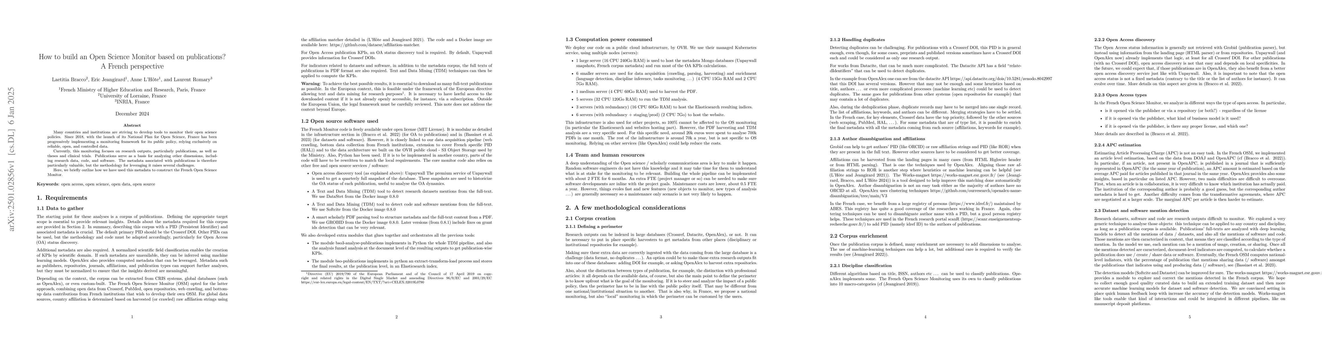 Thumbnail for How to build an Open Science Monitor based on publications? A French
  perspective