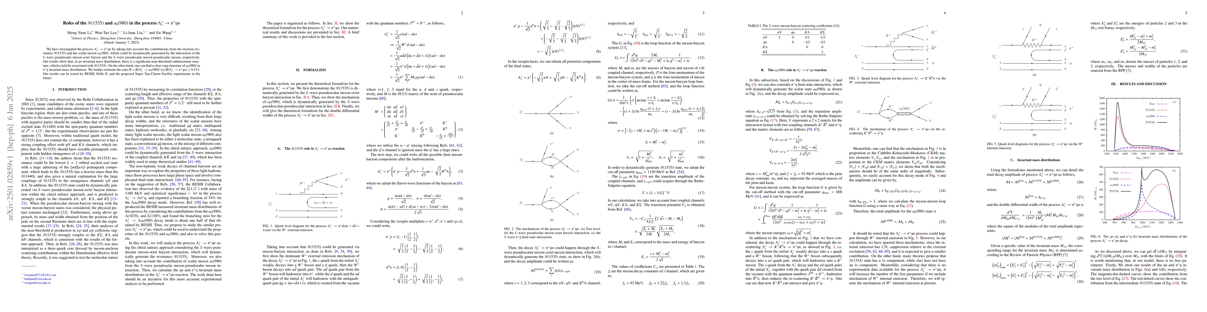 Thumbnail for Roles of the $N(1535)$ and $a_0(980)$ in the process $Λ_c^+ \to
  π^+ηn$