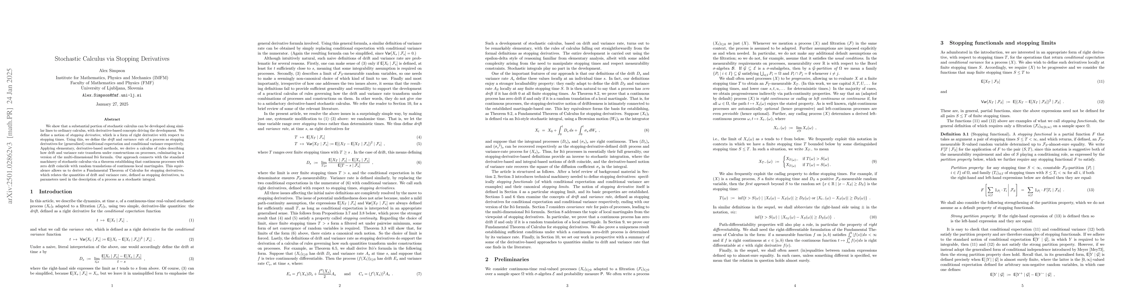 Thumbnail for Stochastic Calculus via Stopping Derivatives