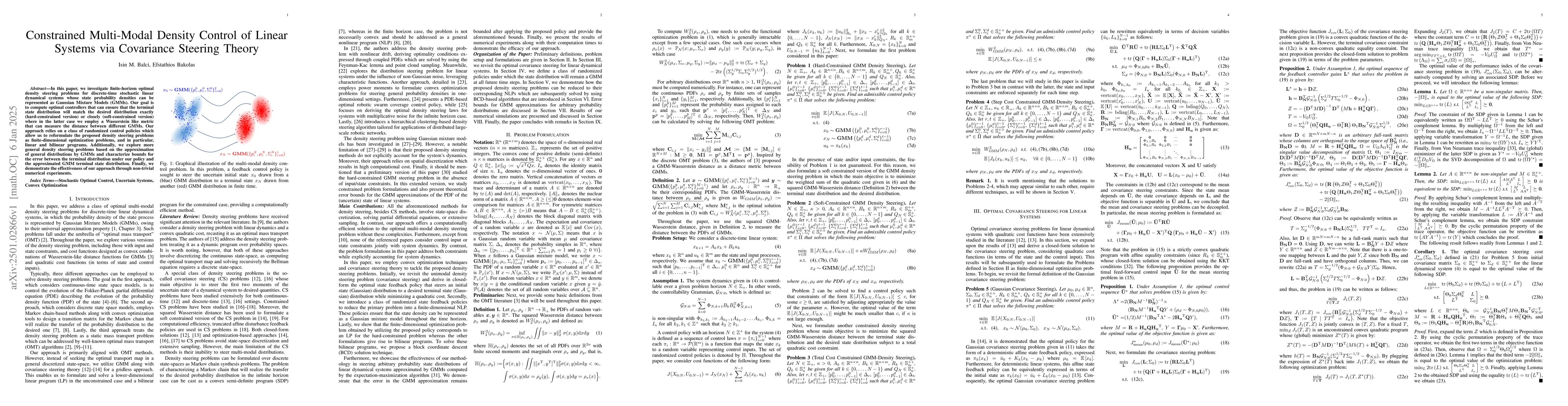 Thumbnail for Constrained Multi-Modal Density Control of Linear Systems via Covariance
  Steering Theory