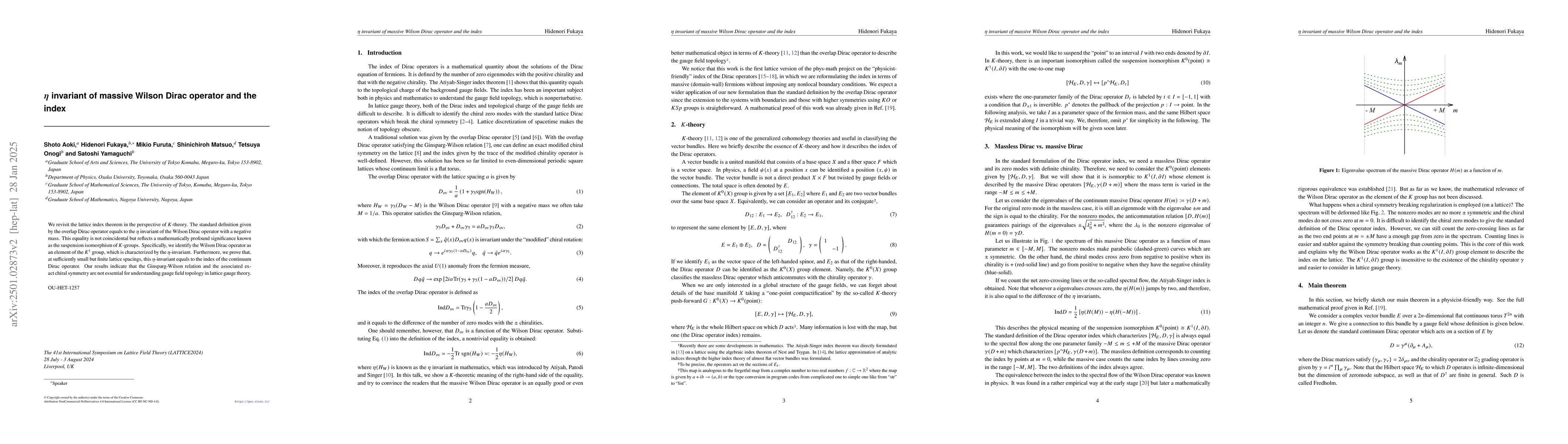 Thumbnail for $η$ invariant of massive Wilson Dirac operator and the index