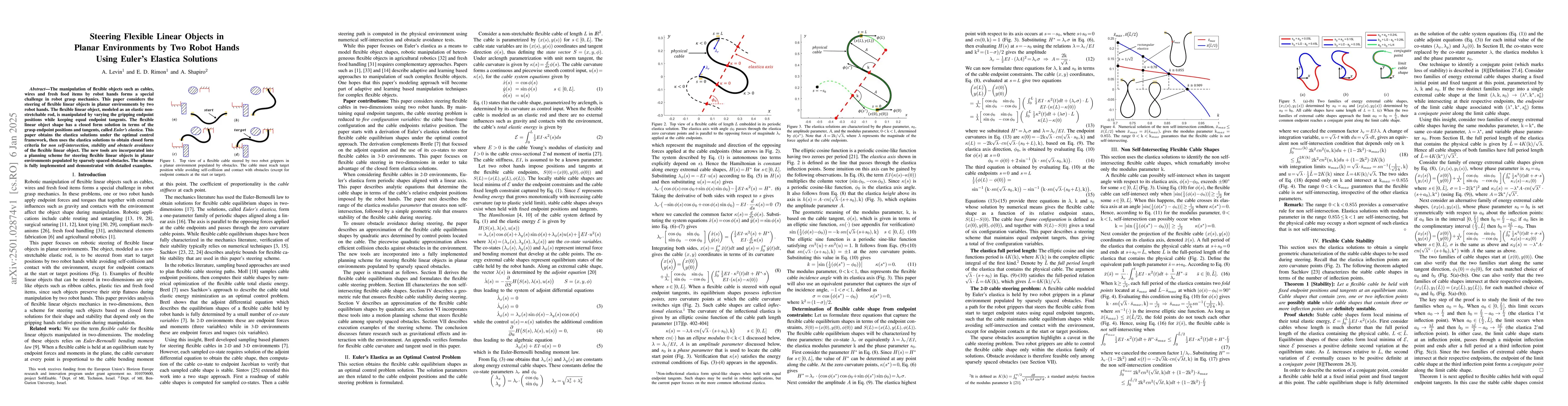 Thumbnail for Steering Flexible Linear Objects in Planar Environments by Two Robot
  Hands Using Euler's Elastica Solutions