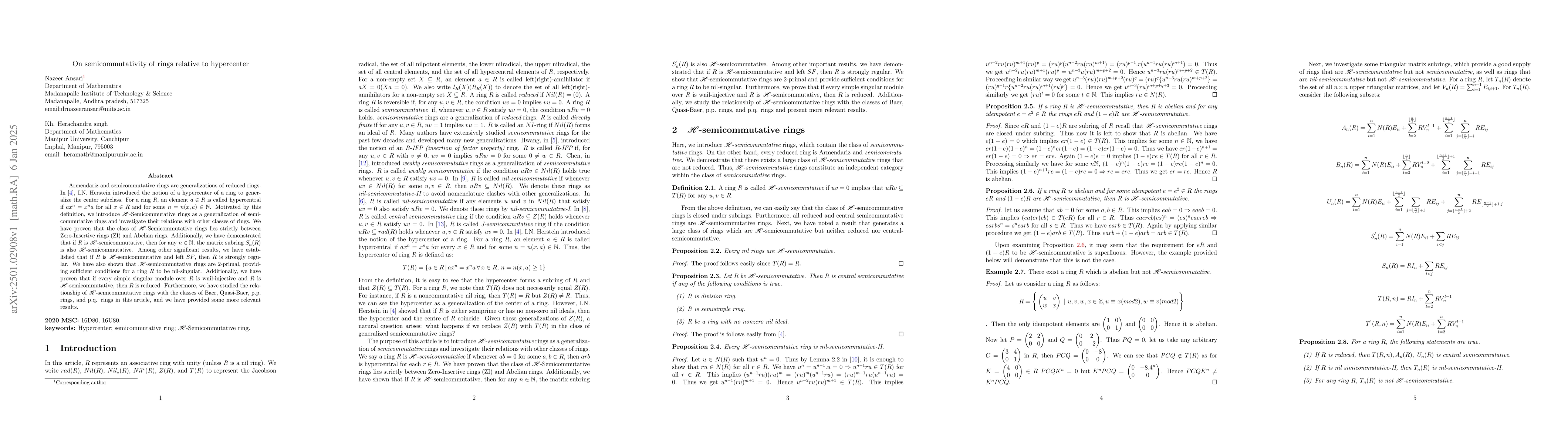 Thumbnail for On semicommutativity of rings relative to hypercenter