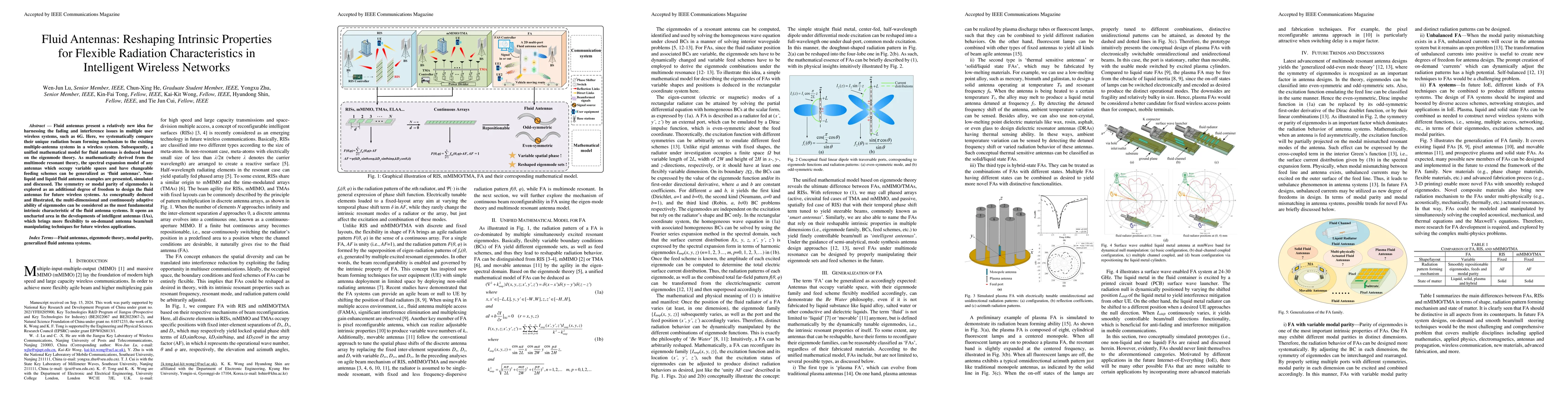 Thumbnail for Fluid Antennas: Reshaping Intrinsic Properties for Flexible Radiation
  Characteristics in Intelligent Wireless Networks